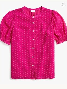 J. Crew Puff Sleeve Ruffle Top Fuschia Pink Floral Blouse